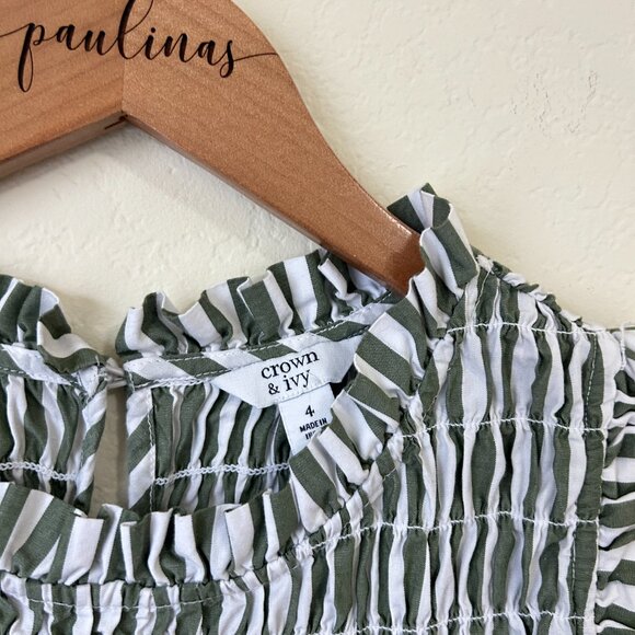 Crown Ivy Dress Womens 4 Sage Green Floral Striped Smocked Sleeveless Midi - Picture 9 of 9